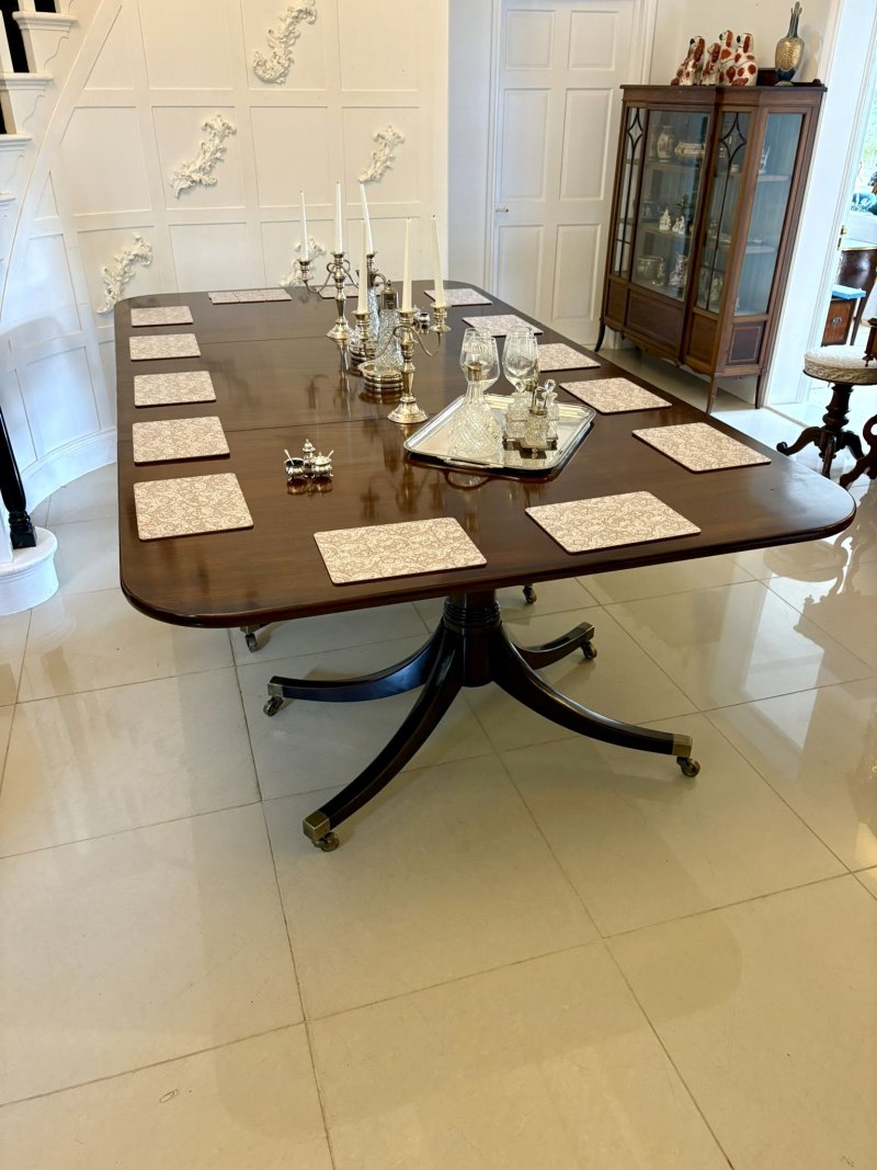 Large Antique Edwardian 18 Seater Superb Quality Figured Mahogany 3 Pilar Dining Table - Image 5